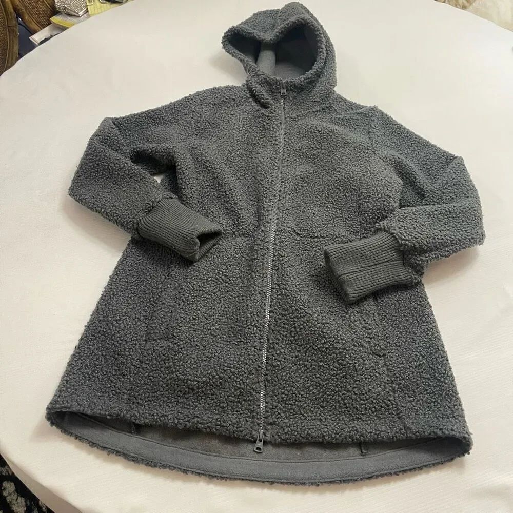Lands End Grey Sherpa Parka Jacket Size Small S/P